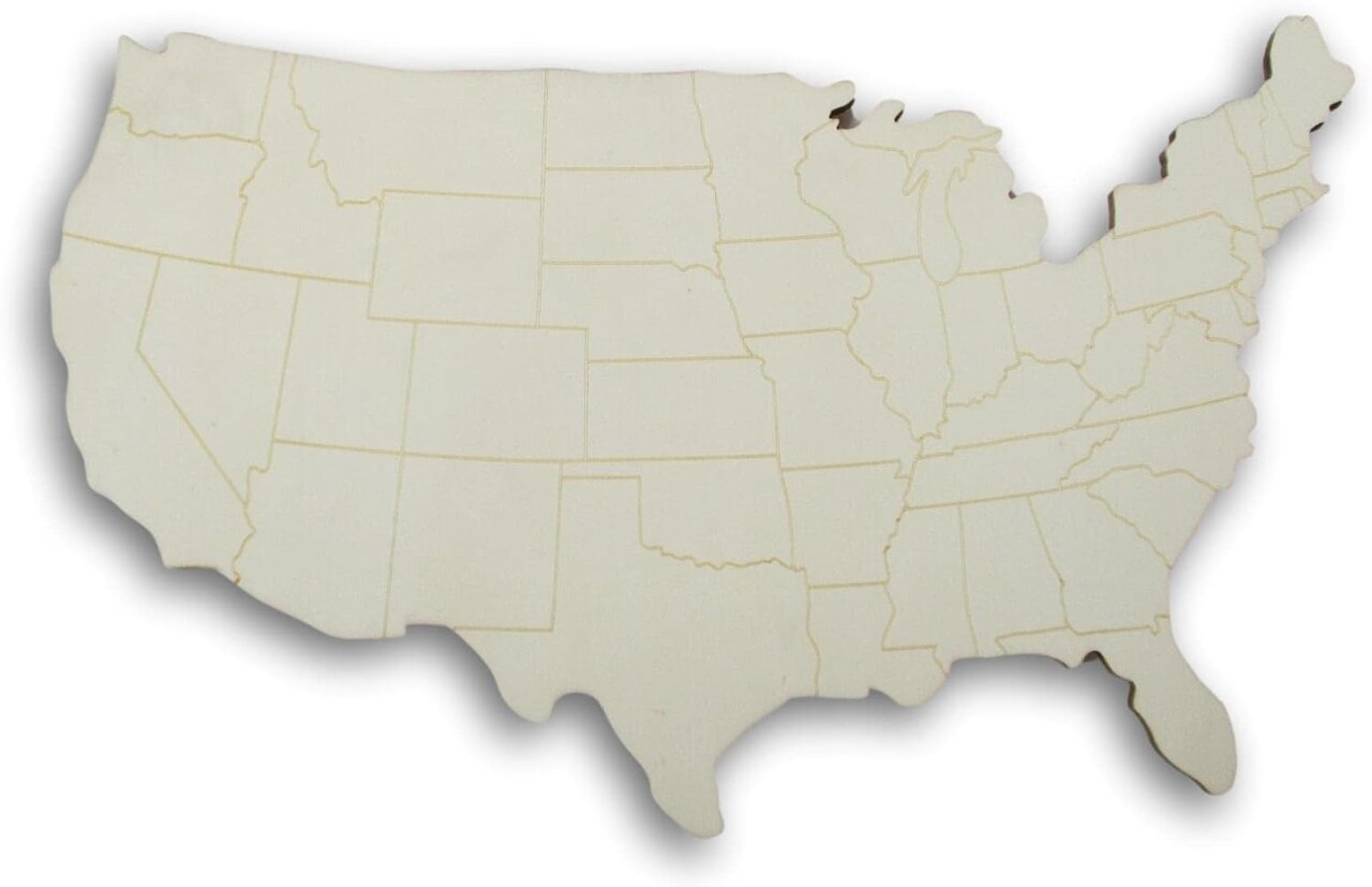 United States Wood Shape - Unfinished USA Map Cutout Wooden Plaque for Crafts